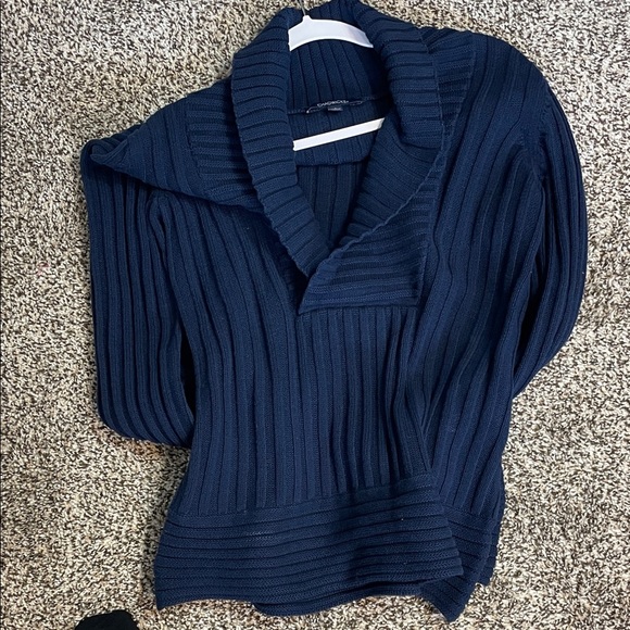 Chadwicks Navy Blue Ribbed Thick Knit Sweater, Shawl Collar Pullover Size L - Picture 11 of 12